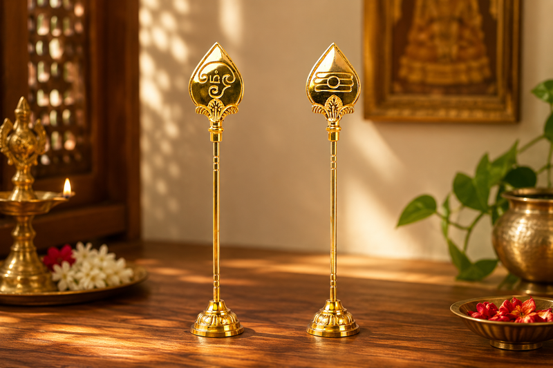 Brass Murugan Vel — Sacred Spear of Lord Murugan | 4, 6, 9 & 12 Inch