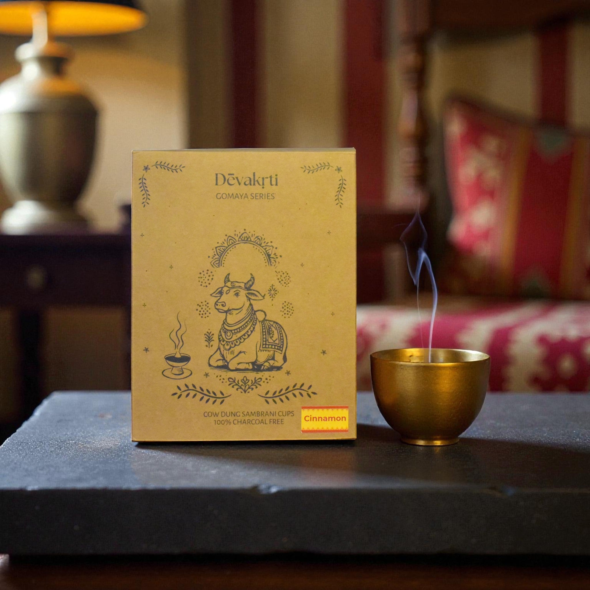 Cinnamon Gomaya Dhoop Cups - Warm Aromatic Cow Dung Incense for Love & Positive Energy (Pack of 12)