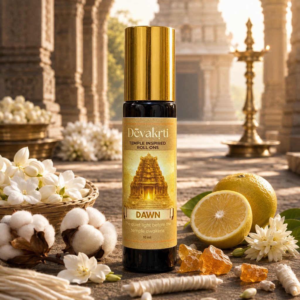 Devakrti Dawn Temple-Inspired Attar Roll-On | Clean Floral & Amber Fragrance | Alcohol-Free Long-Lasting Perfume Oil | Travel-Friendly | 10ml