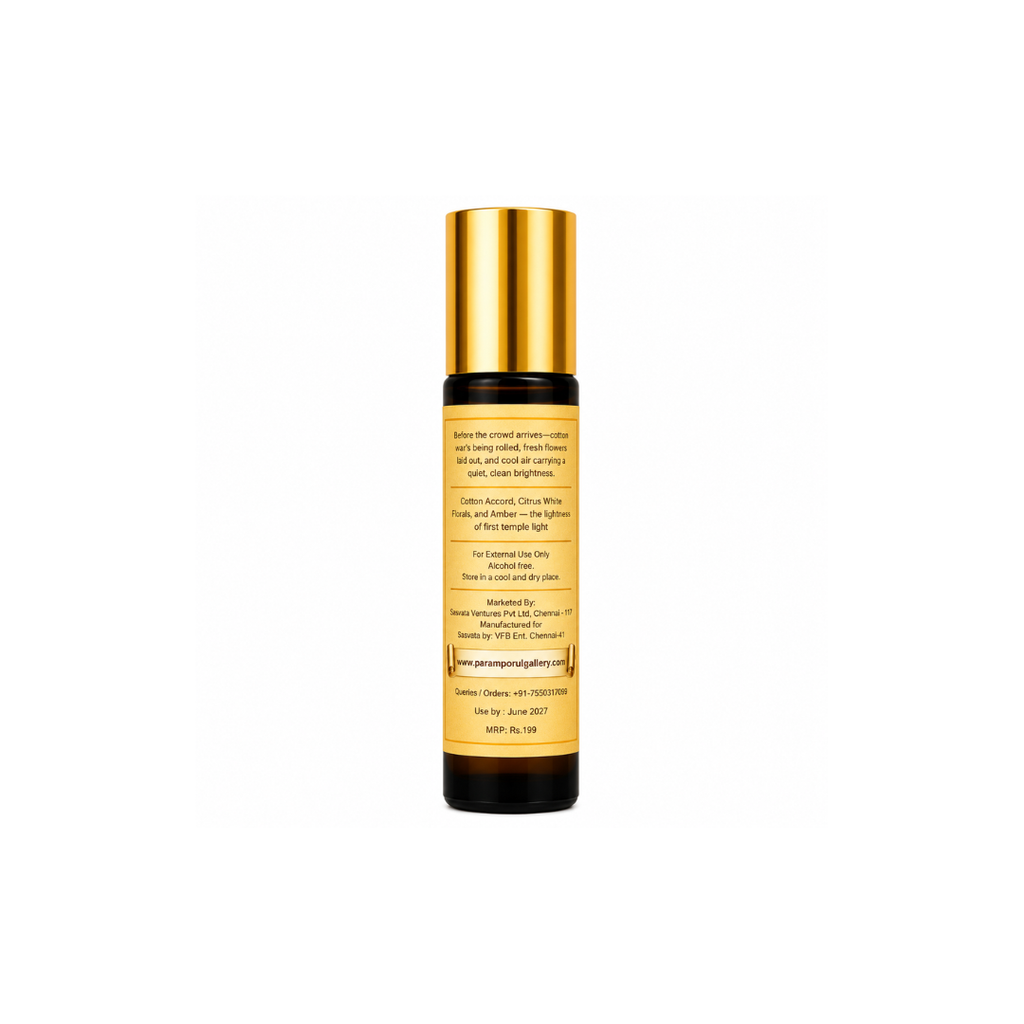 Devakrti Dawn Temple-Inspired Attar Roll-On | Clean Floral & Amber Fragrance | Alcohol-Free Long-Lasting Perfume Oil | Travel-Friendly | 10ml
