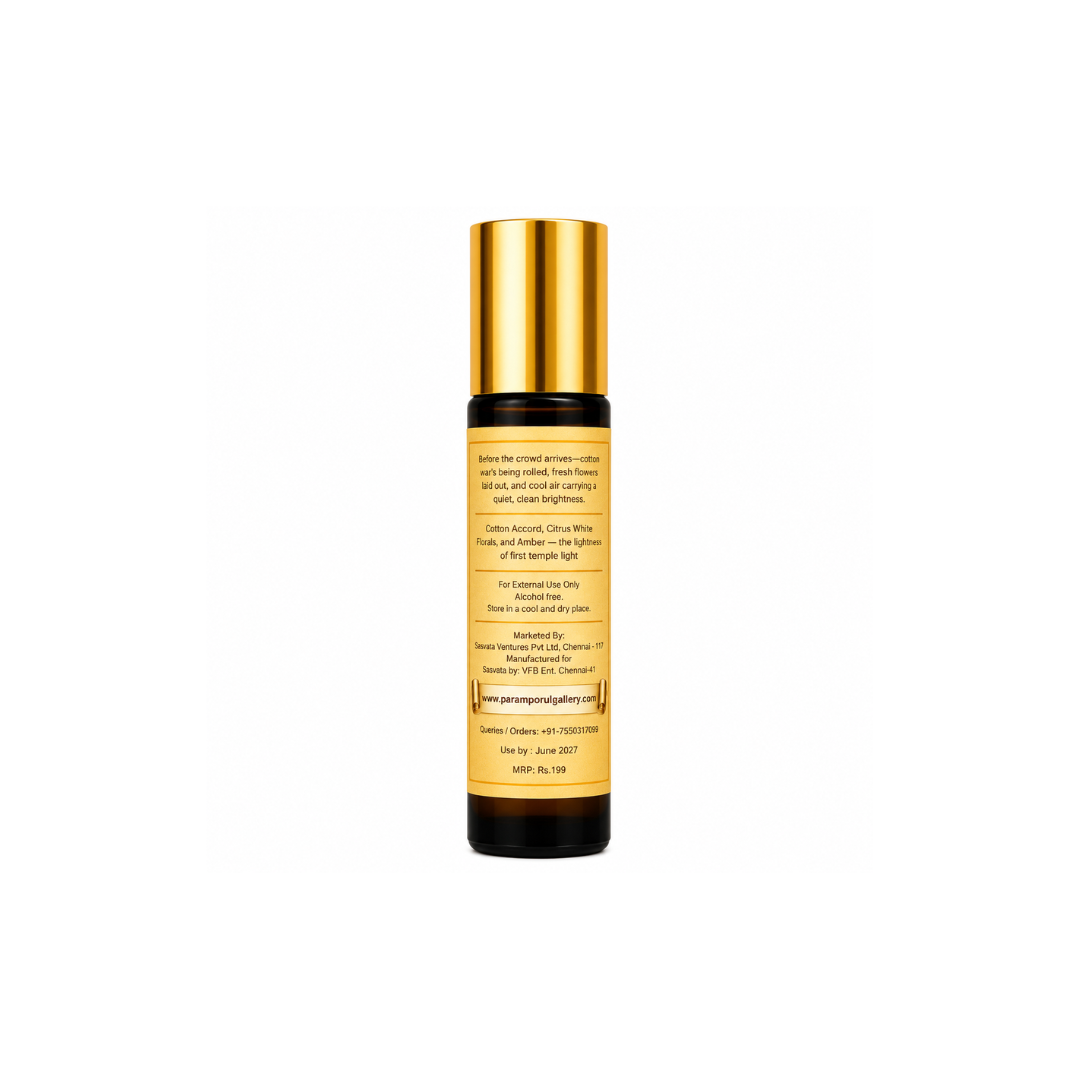 Devakrti Dawn Temple-Inspired Attar Roll-On | Clean Floral & Amber Fragrance | Alcohol-Free Long-Lasting Perfume Oil | Travel-Friendly | 10ml