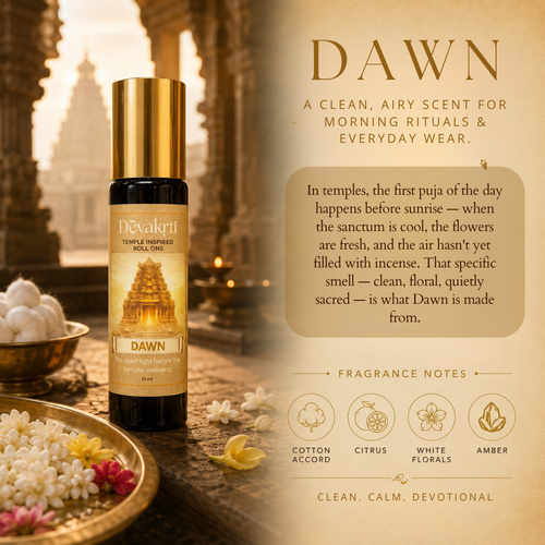 Devakrti Dawn Temple-Inspired Attar Roll-On | Clean Floral & Amber Fragrance | Alcohol-Free Long-Lasting Perfume Oil | Travel-Friendly | 10ml