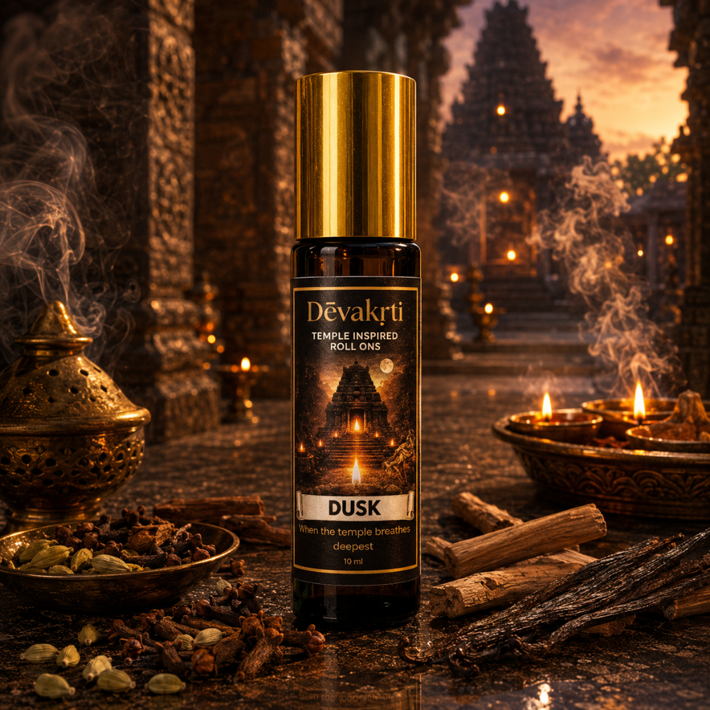 Devakrti Dusk Temple-Inspired Attar Roll-On | Oud, Cardamom & Sandalwood Fragrance | Alcohol-Free Long-Lasting Perfume Oil | Travel-Friendly | 10ml