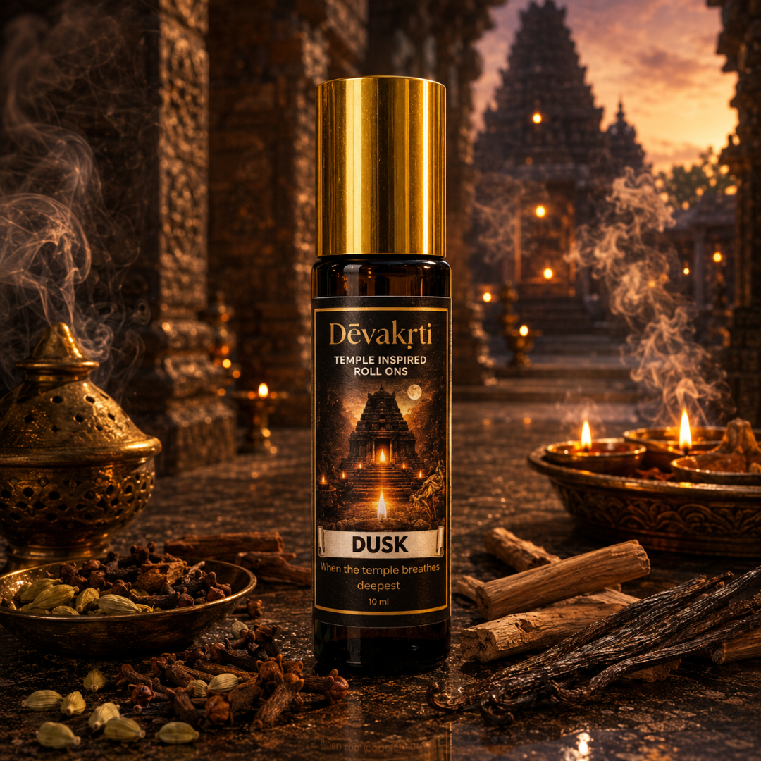 Devakrti Dusk Temple-Inspired Attar Roll-On | Oud, Cardamom & Sandalwood Fragrance | Alcohol-Free Long-Lasting Perfume Oil | Travel-Friendly | 10ml