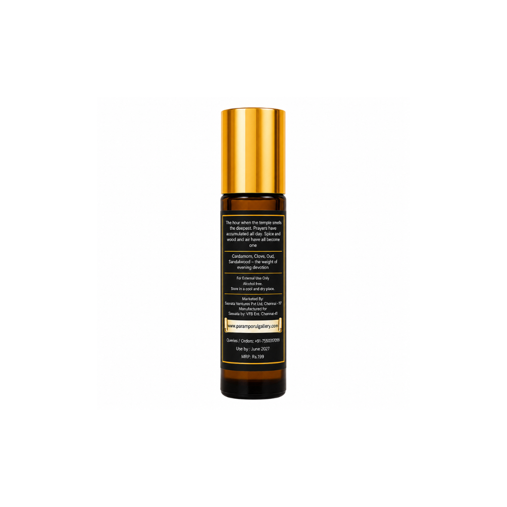 Devakrti Dusk Temple-Inspired Attar Roll-On | Oud, Cardamom & Sandalwood Fragrance | Alcohol-Free Long-Lasting Perfume Oil | Travel-Friendly | 10ml