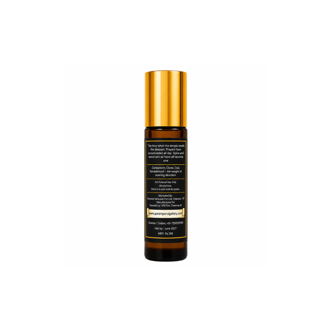 Devakrti Dusk Temple-Inspired Attar Roll-On | Oud, Cardamom & Sandalwood Fragrance | Alcohol-Free Long-Lasting Perfume Oil | Travel-Friendly | 10ml