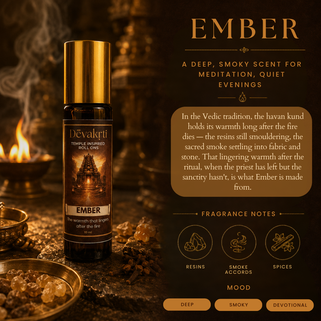 Devakrti Ember Temple-Inspired Attar Roll-On | Resin, Smoke & Spice Fragrance | Alcohol-Free Long-Lasting Perfume Oil | Travel-Friendly | 10ml