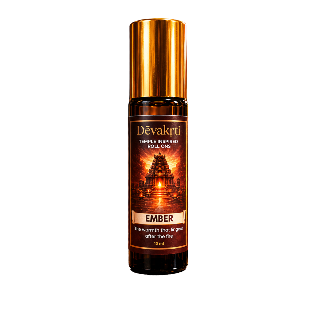 Devakrti Ember Temple-Inspired Attar Roll-On | Resin, Smoke & Spice Fragrance | Alcohol-Free Long-Lasting Perfume Oil | Travel-Friendly | 10ml