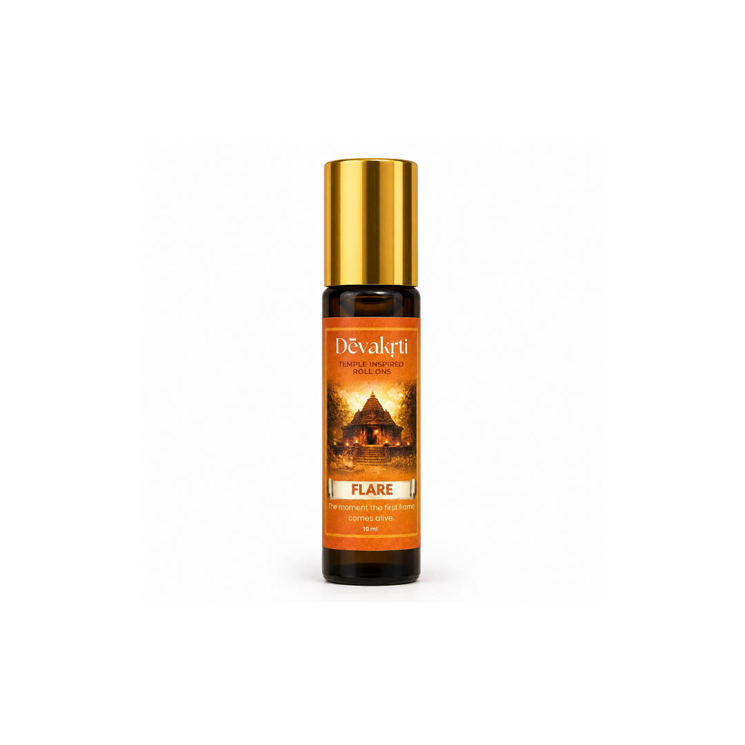 Devakrti Flare Temple-Inspired Attar Roll-On | Citrus, Marigold & Warm Spice Fragrance | Alcohol-Free Long-Lasting Perfume Oil | Travel-Friendly | 10ml