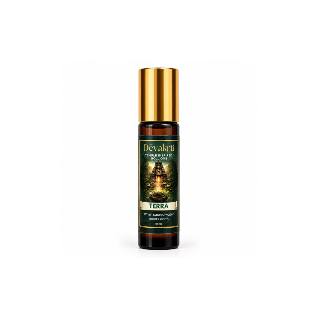 Devakrti Terra Temple-Inspired Attar Roll-On | Vetiver, Patchouli & Geosmin Fragrance | Alcohol-Free Long-Lasting Perfume Oil | Travel-Friendly | 10ml
