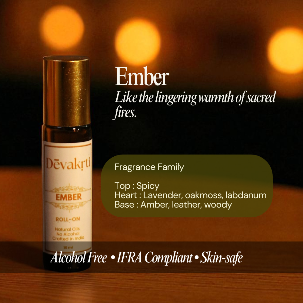 Ember Natural Roll-On Perfume - Sacred Havan Temple Fragrance | Alcohol-Free
