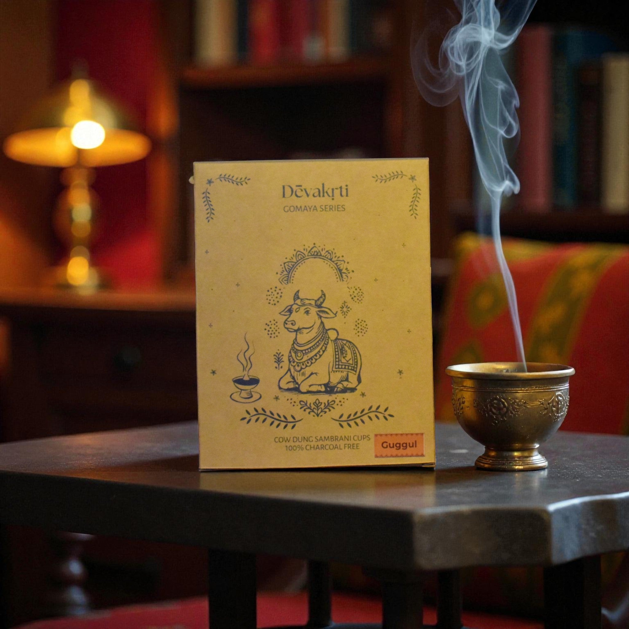 Guggul Gomaya Dhoop Cups - Ayurvedic Cow Dung Incense for Prosperity & Healing (Pack of 12)