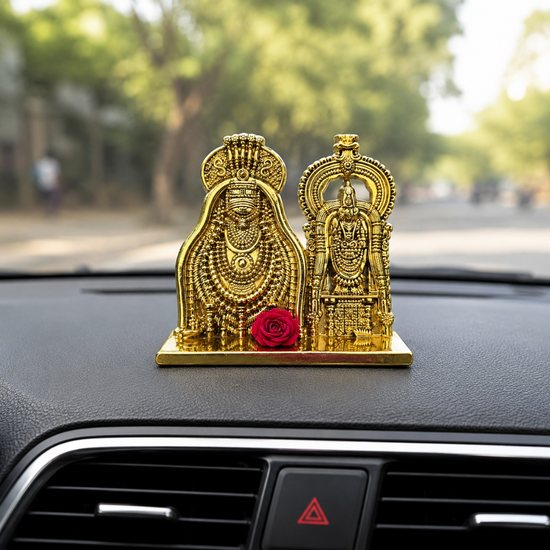Annamalaiyar Unnamalai Amman Dashboard Statue | Lord Shiva Gold Finish Metal Idol | Car Dashboard, Pooja Room & Office Desk Decor | Tiruvannamalai Gifting Idol | 5.5cm Small