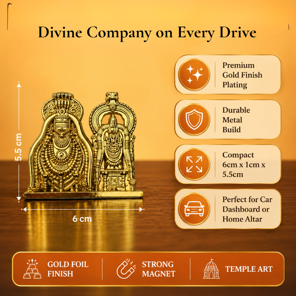 Tiruvannamalai Souvenir Combo | Annamalaiyar Hundial, Dashboard Statue, Gopuram Replica, Fridge Magnet, Gold Foil Sticker & Devakrti Temple Roll-On | Lord Shiva Arunachaleswarar Gift Set | Pack of 6