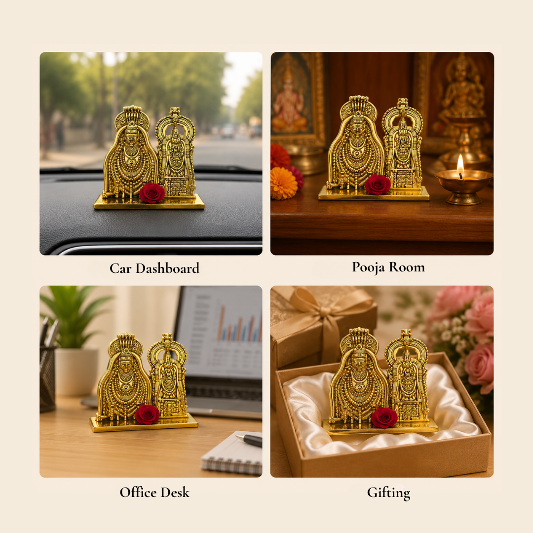 Annamalaiyar Unnamalai Amman Dashboard Statue | Lord Shiva Gold Finish Metal Idol | Car Dashboard, Pooja Room & Office Desk Decor | Tiruvannamalai Gifting Idol | 5.5cm Small