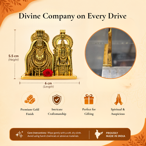 Annamalaiyar Unnamalai Amman Dashboard Statue | Lord Shiva Gold Finish Metal Idol | Car Dashboard, Pooja Room & Office Desk Decor | Tiruvannamalai Gifting Idol | 5.5cm Small