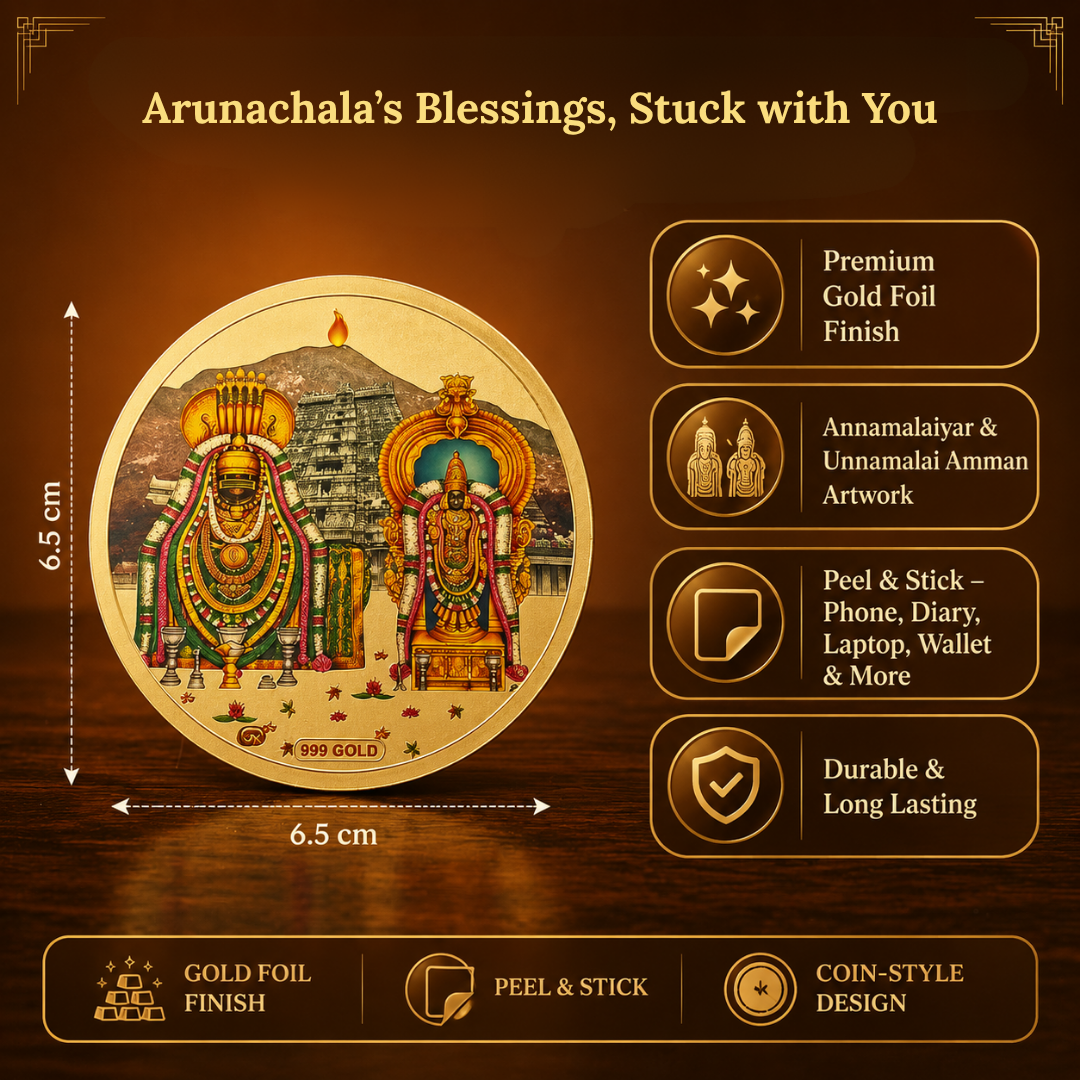 Tiruvannamalai Souvenir Combo | Annamalaiyar Hundial, Dashboard Statue, Gopuram Replica, Fridge Magnet, Gold Foil Sticker & Devakrti Temple Roll-On | Lord Shiva Arunachaleswarar Gift Set | Pack of 6