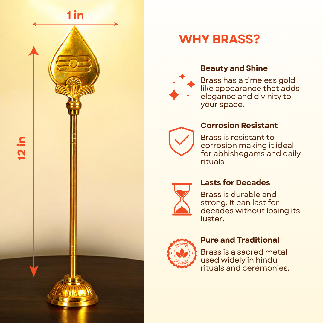 Brass Murugan Vel 12 Inch | Sacred Spear of Lord Murugan | Tamil Om & Shiva Tilak | Large Golden Finish Brass Vel for Temple Setup & Grand Gifting
