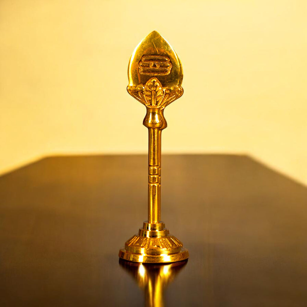 Brass Murugan Vel 4 Inch | Sacred Spear of Lord Murugan | Tamil Om & Shiva Tilak | Golden Finish Brass Vel for Car Dashboard, Office Desk & Travel Altar