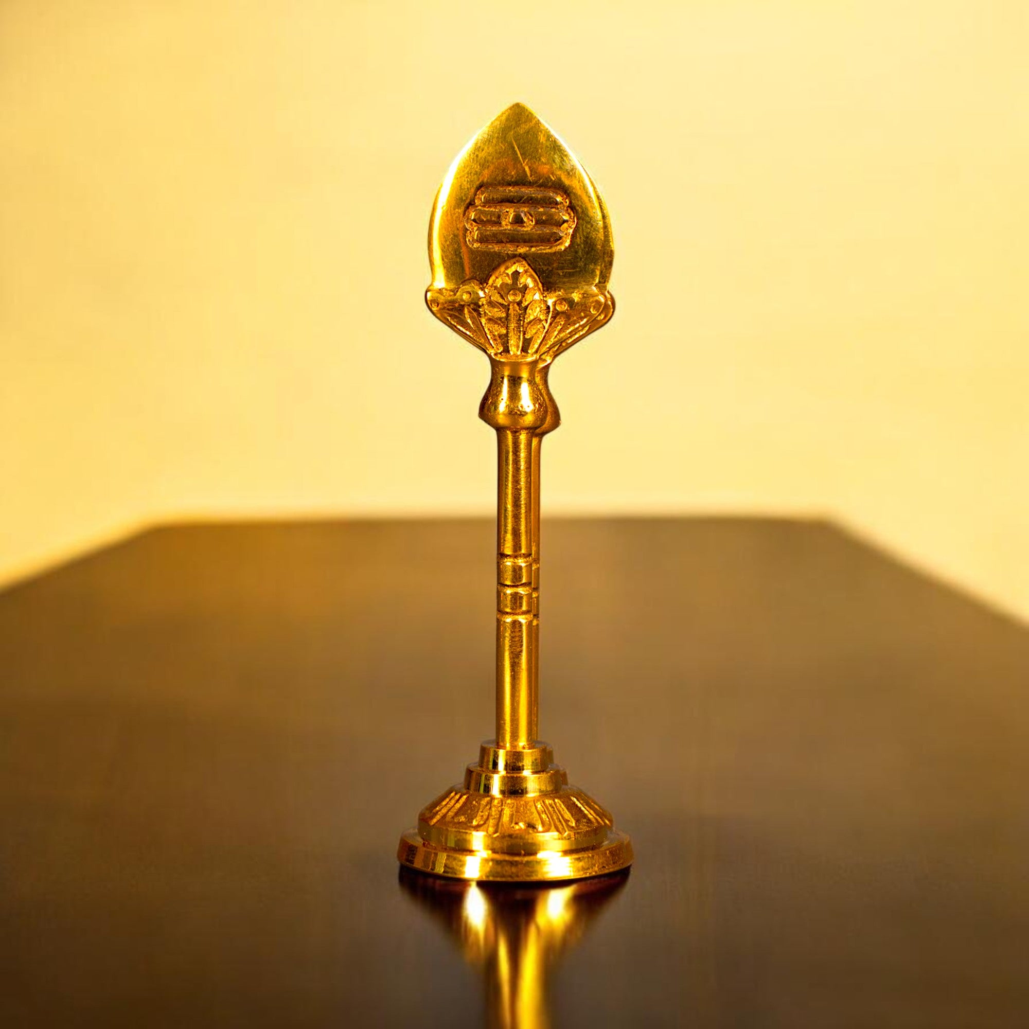Brass Murugan Vel 4 Inch | Sacred Spear of Lord Murugan | Tamil Om & Shiva Tilak | Golden Finish Brass Vel for Car Dashboard, Office Desk & Travel Altar