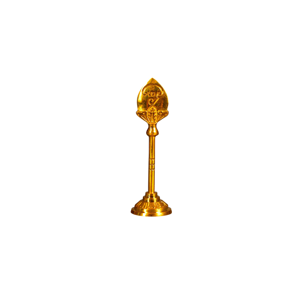 Brass Murugan Vel 4 Inch | Sacred Spear of Lord Murugan | Tamil Om & Shiva Tilak | Golden Finish Brass Vel for Car Dashboard, Office Desk & Travel Altar