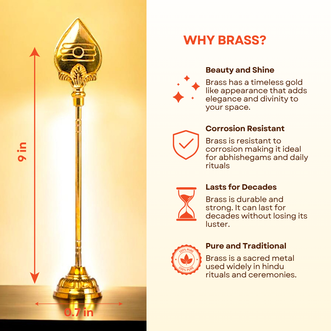Brass Murugan Vel 9 Inch | Sacred Spear of Lord Murugan | Tamil Om & Shiva Tilak | Golden Finish Brass Vel for Home Temple & Special Gifting