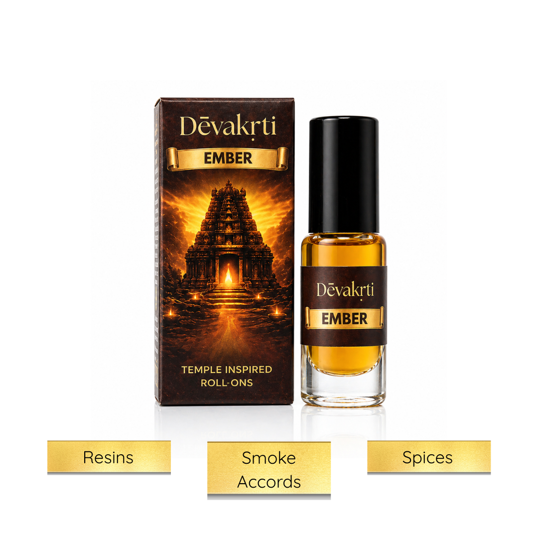 Devakrti Ember Roll-On Perfume Attar Oil | Warm Calming Fragrance for Men & Women | Alcohol-Free, Temple Inspired