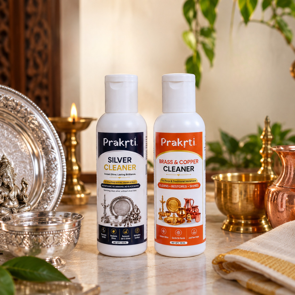 Prakrti Pooja Metal Cleaner Combo | Silver + Brass & Copper Cleaner