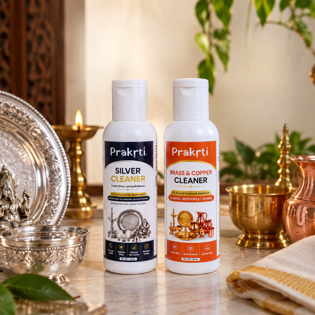 Prakrti Pooja Metal Cleaner Combo | Silver + Brass & Copper Cleaner