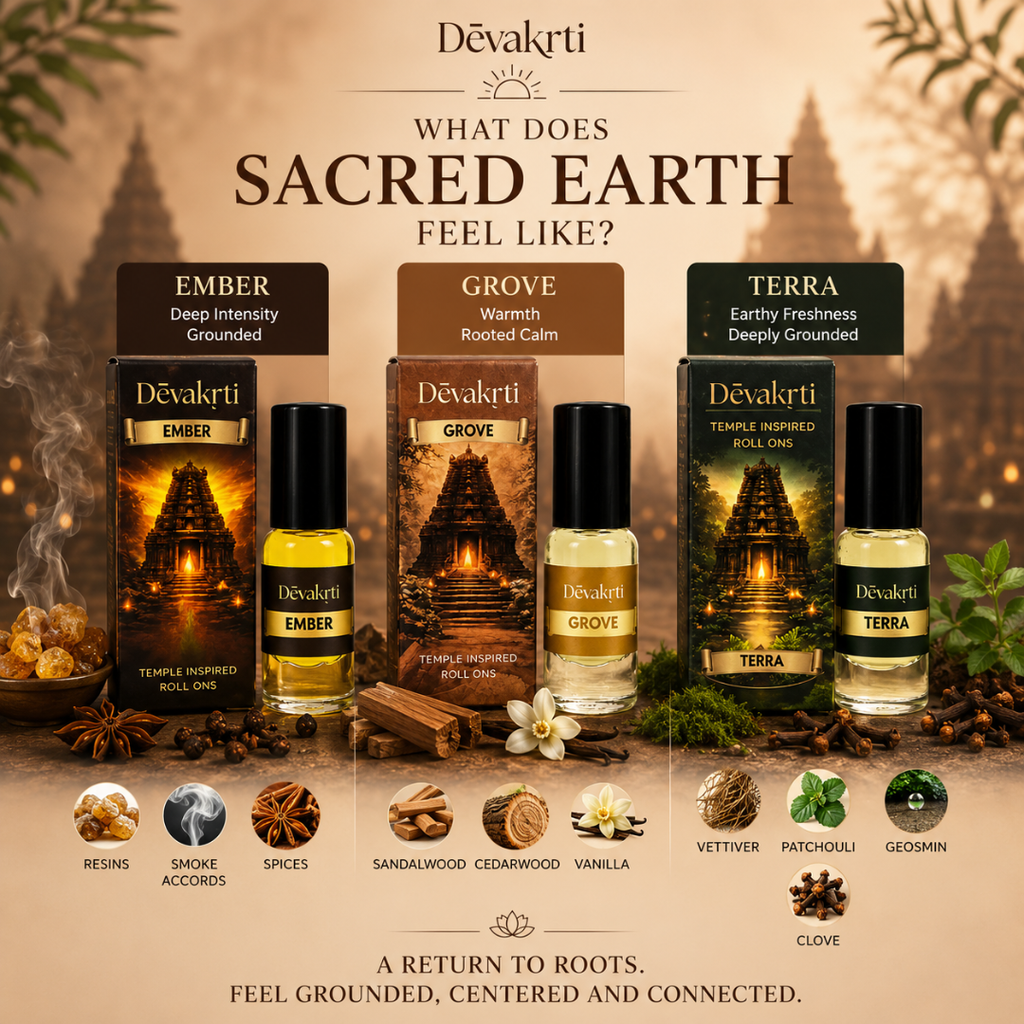 Devakrti Sacred Earth Roll-On Attar Set | Grounding Woody Fragrance Oils for Men & Women | Alcohol-Free Combo